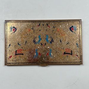 Vintage 1950s Volupte Compact Purse Cigarette Case Enameled Asian Animal Design‎